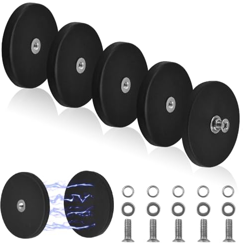 Partielle 5 Stück Neodym Magnete Gummiert Magnetfuß Magnet M6 Gewinde Ø 43mm Gummiert Neodym Runde Magnete Starke Magnete mit Gewinde für Fahrzeuge Lampen Instrumente und Geräte