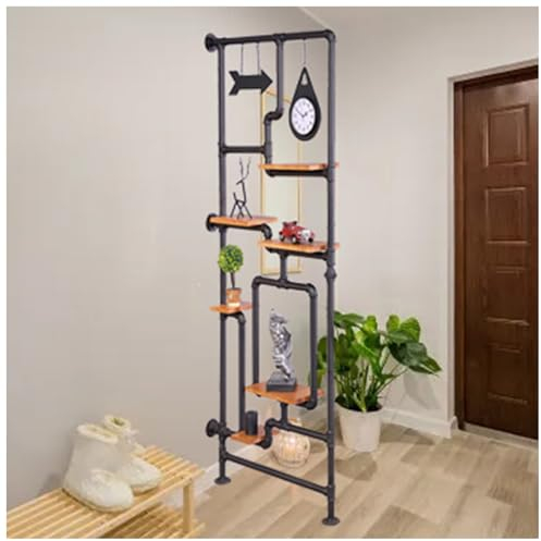 LXLZYXSF Raumteiler Sichtschutz Trennwand Stellwand Eingangsbereich Retro-Zimmer Trennwand Mit Holzregal, Schmiedeeisen Raum-Partition Für Wohnzimmer Büro Studio Raumtrenner