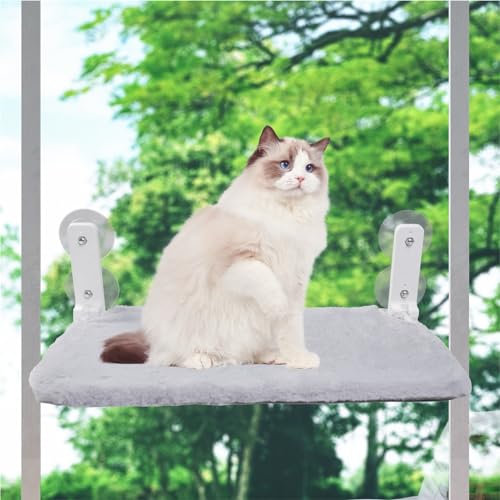 micujiarul Cat Window Bed Hammock Foldable Cat Window Perch for Indoor Cats with 4 Strong Suction Cups 52x30cm Cat Bed Seat Reversible Washable Cover Holds up to 18KG (Grey)