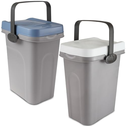 2x7L Windeleimer Geruchsdicht Blau Weiß Biomülleimer Bio Küche Eimer Deckel