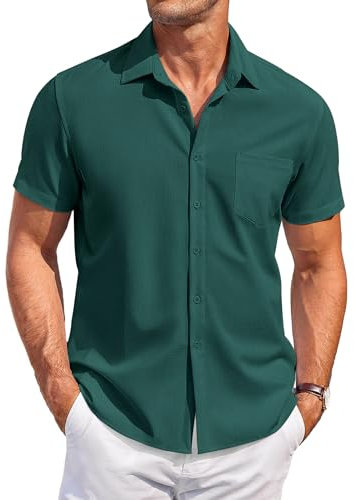 COOFANDY Mens Shirts Short Sleeve Regular Fit Smart Casual Shirts Mens Beach Shirts Summer Shirts Green XL