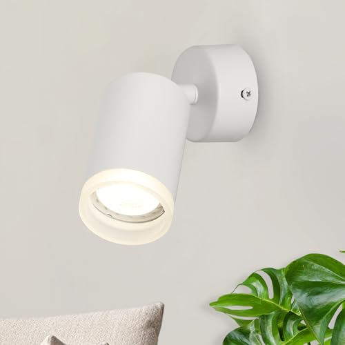 FORCOSO Wandleuchte Innen Deckenstrahler Schwenkbar 350°, GU10 Strahler Wandlampe Deckenlampe Weiß Spotlight 1 Flammig, Blendfrei Deckenspots Wandstrahler für Wohnzimmer Schlafzimmer Küche