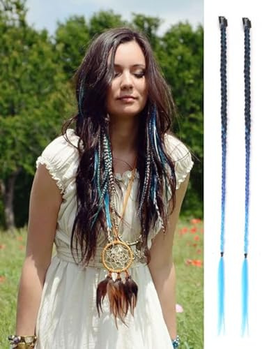 2 x Clip-In Hair Extension Highlights Streaks, Colourful Hair Highlights (Braid - Blue)