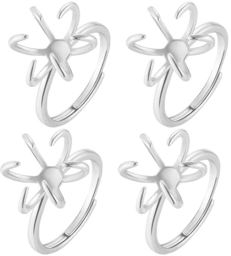 Beebeecraft 1 caja 4 piezas de Configuración de Anillo de Punta Bases de Anillo de Plata 925 cuentas de Latón Chapadas En Plata de Ley Piedra En Blanco Dedo Ajustable 6 garras Accesorios para Hacer