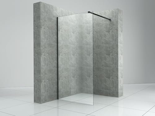 Duschabtrennung Glas 8 mm Duschwand Sicherheitsglas NANO Beschichtung, Breite x Höhe:300 x 2000 mm, Querstange + Wandhalter:Schwarz