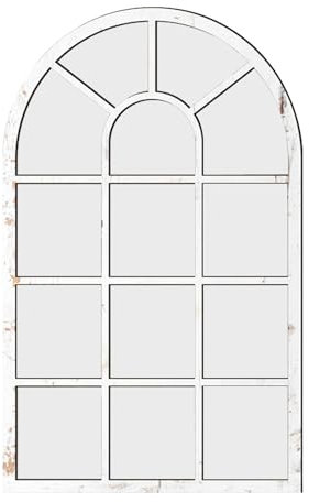 Folpus Specchio da Parete con Finestra ad Arco, Decorazioni da Parete, Specchio ad Arco con Finestra, Specchio Decorativo da Parete per Soggiorno, Bianco