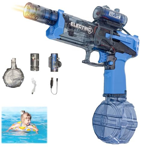 Lanzador de Agua eléctrico para Adultos y niños, Largo Alcance con luz, Capacidad de Verano al Aire Libre, Playa, Piscina, Fiesta, Juguete (Blue)