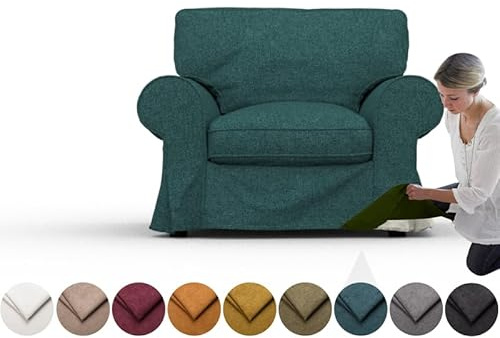 comfortly Bezug für Ektorp Sessel, Ersatz-Schonbezug, strapazierfähig, 3-teilig, weicher, strapazierfähiger, waschbarer Stoff, leicht zu reinigen und zu ersetzen, Krone, Ozeanblau