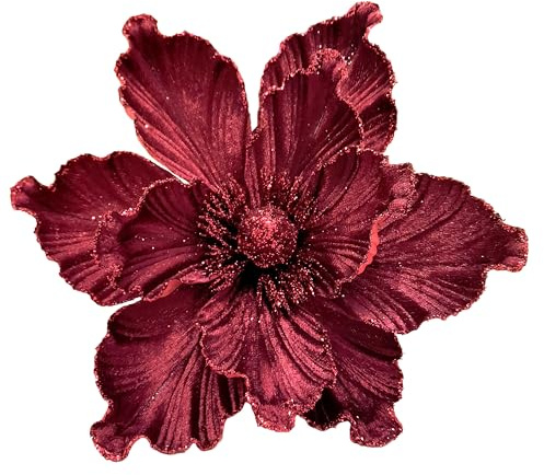M2cbridge Künstliche Weihnachts-Magnolien-Blumen, roter Samt, Weihnachtsstern, Blumenplektren für Weihnachtskranz, Baumschmuck (4 Stück kastanienbraune Magnolie)