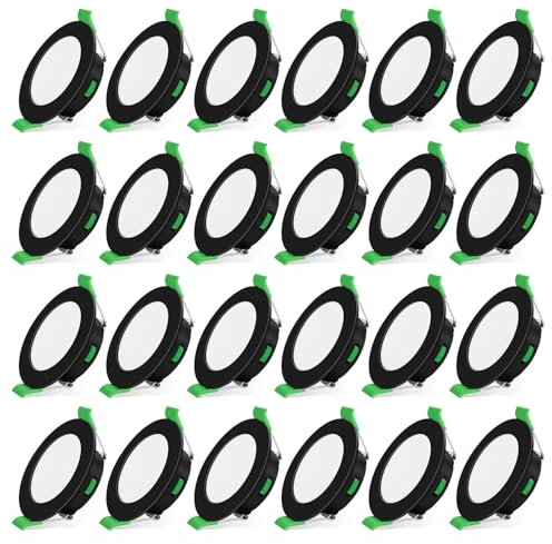 ALUSSO LED Einbaustrahler 230V 4W Flach,Dimmbar LED Spots 230V,68mm LED Deckenspots LED Einbauleuchten,Warmweiß 3000K Neutralweiß 4000K Kaltweiß 6500K,Schwarz IP44 Einbauspots für Badezimmer,24er Set