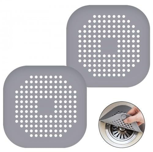 Juego de 2 Filtros Eficaces para Fregadero y Ducha, Protector contra Cucarachas en Desagües, Filtro Desague Ducha y Rejilla de Silicona Duradera, Fácil de Instalar y Limpiar (Gris)