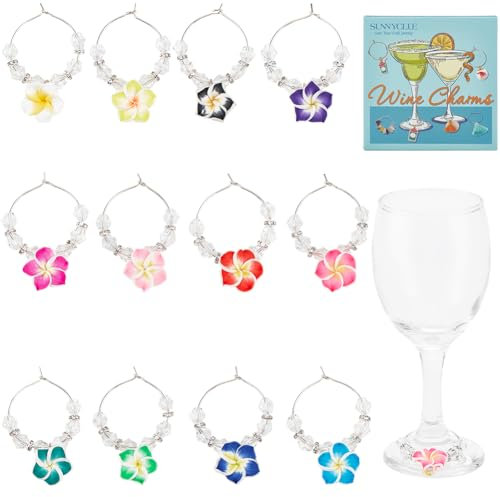 SUNNYCLUE 12 abalorio Floral para Vino Identificador de Copa de Vino Latón Colorido Arcilla Polimérica Flor Cuentas de Vino Etiquetas Identificadoras de Bebidas para Copas de Tallo Bebidas de Boda Deg