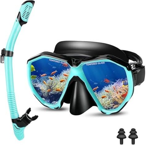 Farerkass Maschera Subacquea Adulti, Maschera Snorkeling Con Occhiali Da Immersione E Boccaglio Asciutto, Anti-Perdita E Anti-Appannamento Maschera Snorkeling Adulto, Temperato Maschera Panoramica