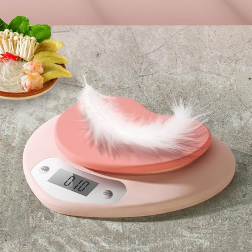 PETSTIBLE Elektronische Küchenwaage, klein, 5 kg, präzise und genau, rosa herzförmiger LCD-Bildschirm, Lebensmittel-, Back-, Kaffee-Waage