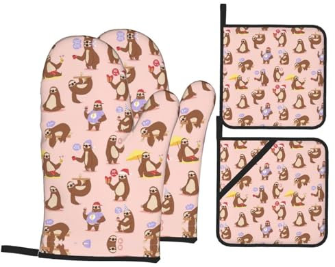 Simpatici guanti da forno con bradipo da cucina, 4 pezzi