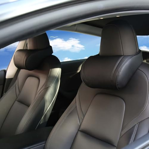 TOPABYTE Auto Kopfstütze Nackenkissen Zubehör Kissen Memory Foam Weichheit Leder Autositzkissen Reisekissen zur Nackenstütze Autokissen, Kopfkissen für Autositz Universell (2 Stück/Schwarz)