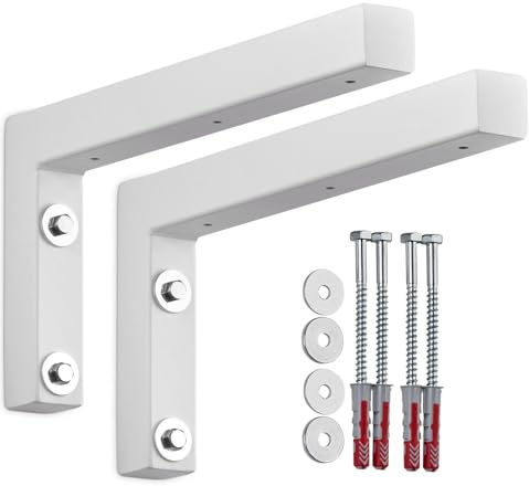 SOTECH 2er Set Wandkonsole L-Form 300 x 150 x 30 mm weiß matt | pulverbeschichtet hochwertige Regalwinkel zur Wandmontage, besonders geeignet für DIY-Projekte