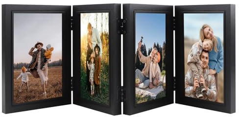 DXiongW Cadre Photo Collage pour 4 Vues 10x15 cm Noir Pliable Cadre Photo en MDF Verticales Multiple Photos Frame Décoration pour Famille Bureau Chambre Salon Cadeau pour Ami Anniversaire Mariage