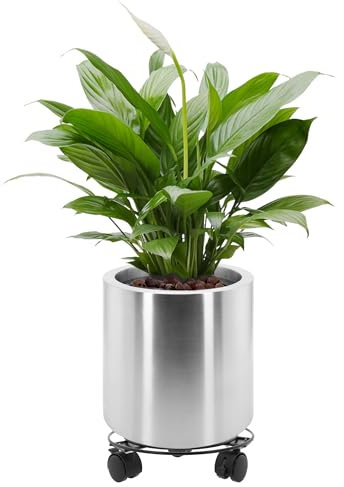 Longrun 25CM Edelstahl Zylindrische Blumentopf, Home Patio Dekor Gartenarbeit Pflanzer Topf - Breiter Rand