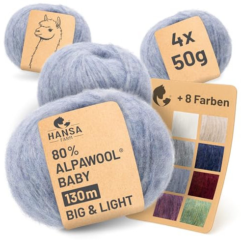 HANSA-FARM |Alpawool 80% Baby Alpaka Big & Light 200g Set (4 x 50g) leichte und kratzfreie Wolle zum Stricken & Häkeln - HF241 Gletscher Melange