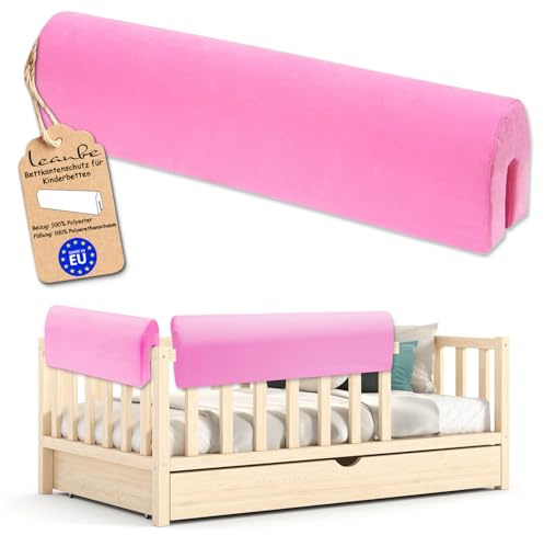 Leanbe Bettkantenschutz für Kinderbetten Kissen für bettumrandung Rausfallschutz Abdeckung Kantenschutz für Babybett (ROSA Mikrofaser, 100cm)