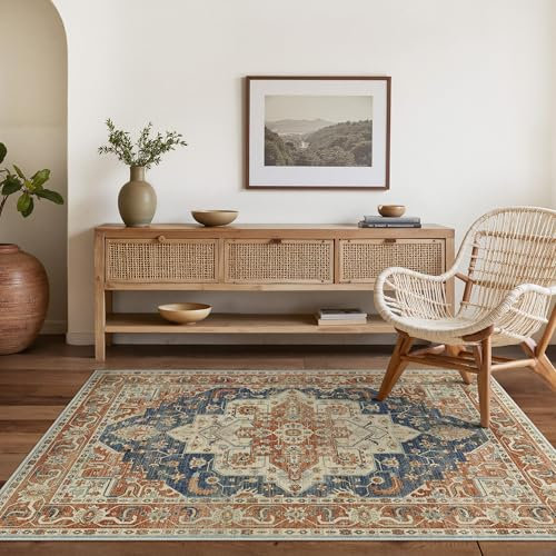 BEIMO Waschbarer Teppich Wohnzimmer Vintage, Boho Teppich Schlafzimmer Kurzflor, Groß Teppiche Orientalisch rutschfest Weiche für Badezimmer Esszimmer