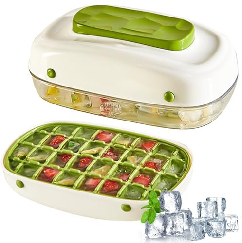 UptVin Ice Cube Tray with Lid, Press Type Ice Moulds for Quick Ice Release Ice Cube Moulds for Freezer 32 Ice Cube Tray, Odor-Free, Space-Saving for Cocktails Whiskey Coffee (Green)