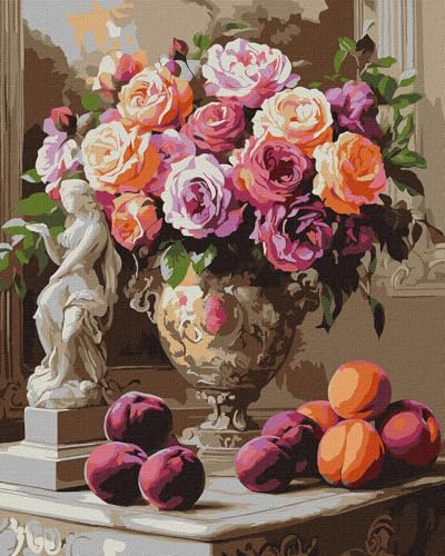 IDEYKA Exquisite Rosen ©sophiia_іllustrations Malen nach Zahlen für Erwachsene, einfaches Acryl-Malen nach Zahlen für Erwachsene, mit rahmen,DIY als Geschenk, 40x50cm