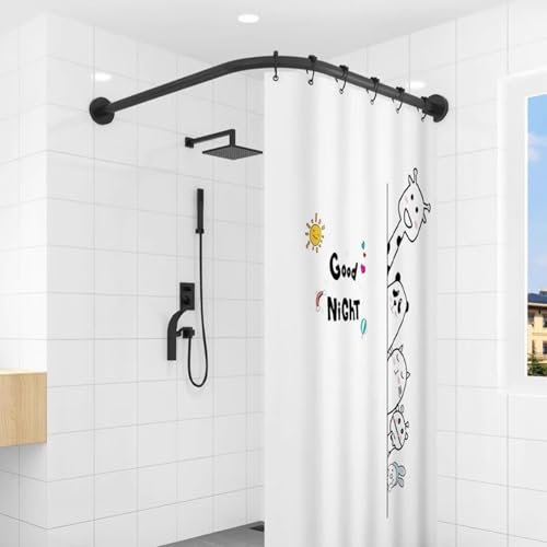 Tringle à Rideau De Douche En Forme De L Extensible, Barre Rideau Douche INOX, Barre De Douche Baignoire Angle Sans Percage, Pour Salle De Bain, Vestiaire (Size:D 70-95cm x 105-165cm,Color:noir)
