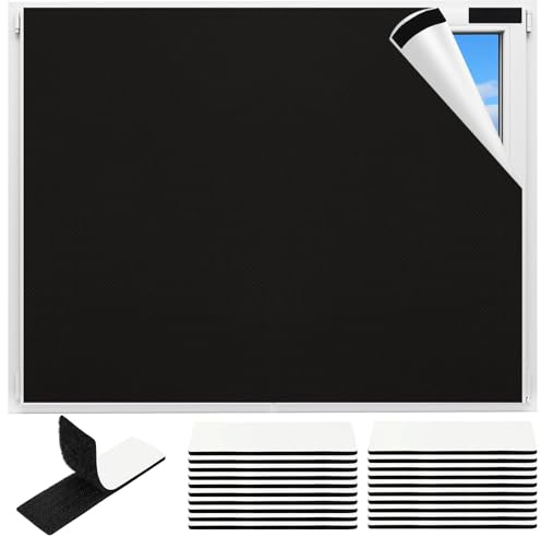 Bomtop Fenster Verdunkelung 3m x 1.45m verdunklungsrollo ohne Bohren, verdunkelung Fenster Sonnenschutz, dachfenster Verdunkelung und 20 Pcs Klettband selbstklebend