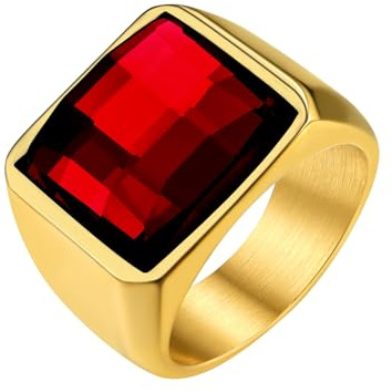 GoldChic Gold Ring Damen Herren Edelstahlring Gravur Siegelring mit Geburtsstein 15MM breit Eheringe 54mm Solitärring Bandring Schmuck