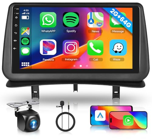 2GB 64GB Android Autoradio per Renault Clio 3th 2005-2014 Radio Wireless Carplay Android Auto, Hodozzy Stereo 9 Pollici Touch Screen GPS, WiFi, Bluetooth FM/RDS, SWC, Canbus 2 Din Radio per Renault