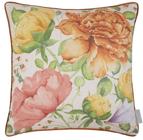 Voyage Maison Maisie Feather Filled Cushion – Country Style Watercolour Peony Floral Print (Sand - 50x50cm)