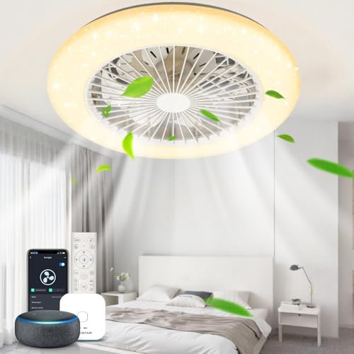 Aigostar- Ventilador Techo Alexa, Luz LED 40W, 4400LM, 2700K-6500K Regulable, Lampara Ventilador Techo Inteligente con Mando a Distancia y Gateway, Silencioso, 6 Velocidades, Diameter 50CM