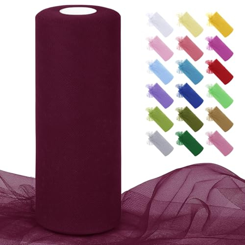Uiopa Rouleau de Tulle Rouge Vin 30cm x 91m Tulle Mariage Polyester Maille Tissu Ruban Mariage pour Tutu Jupe, Emballage Cadeau, Deco Chaise, Deco Fête, Artisanat