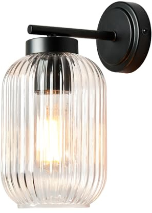 LITECRAFT Azalea Wall Light Outdoor IP23 Rated Ribbed Glass Lantern - Black