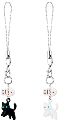 Ymapinc Black Cat Phone Charm - Mini Cat Fish Bag Charms, Metal Kawaii Charm for Cell Phone Case, Matching Pendant