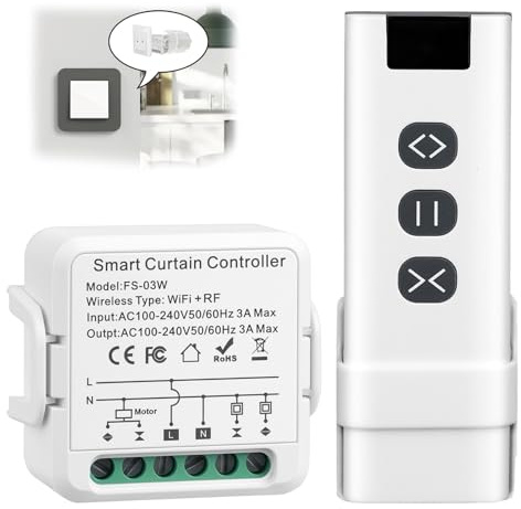 Interruptor Persianas WiFi, Domotizar Persianas Electricas con RF Remoto, Smart Interruptor de persiana Módulo, para Pers ianas y cortinas con Motor eléctrico, Compatible con Smart Life, Alexa, Google