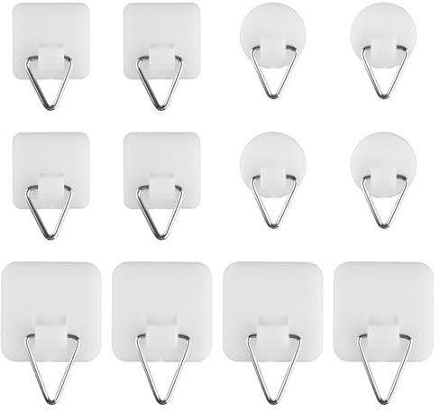 Tabanzhe 12PCS Invisible Adhesive Plate Hangers for Walls,Stick-On Picture and Frame Holders,Nail-Free Plate Holders for Decorative Displays,Wall Art,and Plate Disks