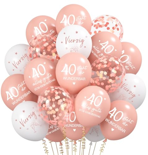 40. Geburtstag Frauen deko, 30 Stück Luftballons 40 Jahre Rosegold, 80. Geburtstag Deko Frauen,40er Geburtstagdeko Set, Alles Gute zum Geburtstag Ballons, Party Deko Supplies, 40th Birthday Deko