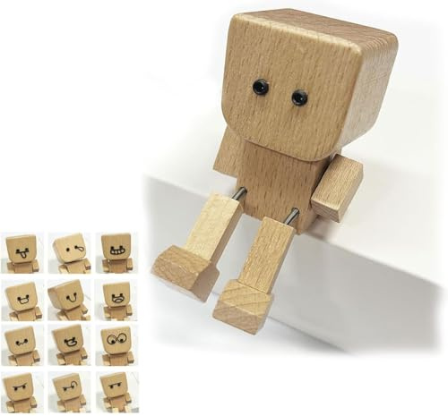 Muorruo Figurine en Bois oscillante, poupée en Bois avec Pieds oscillants et 12 Expressions magnétiques, décoration de Tableau de Bord de Voiture créative en Bois Fait Main avec Pieds oscillants
