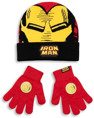 Marvel Iron Man Boys Red Beanie and Gloves Set | Winter Warmth Accessories with Iron Man Graphic | Kids' Cold Weather Gear | Perfect for Outdoor Adventures Merch