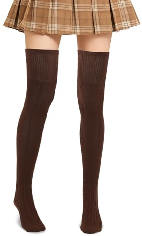 HUKUMA Warme Kniestrümpfe Damen 39-42, Baumwolle Strick Oberschenkelhohe Socken, Winterkniestrümpfe, Overknee Thermosocken Damen