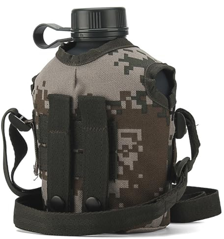 Cantimplora Cantina de agua de aleación de aluminio a prueba de fugas de 1 litro con cubierta y correa de camuflaje, botella de agua multifuncional portátil para acampar al aire libre Botella de se