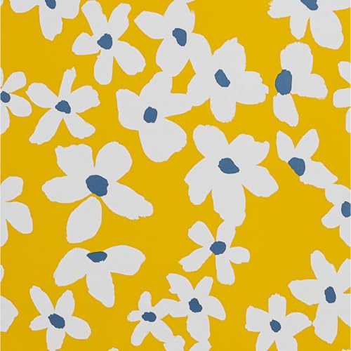 FENTIS Gelb Selbstklebende Tapete Vinylfolie Blumenmuster-Optik Peel and Stick Kontaktpapier Wandpapier Rolle für Schlafzimmer Wohnzimmermöbel 44,5x500cm