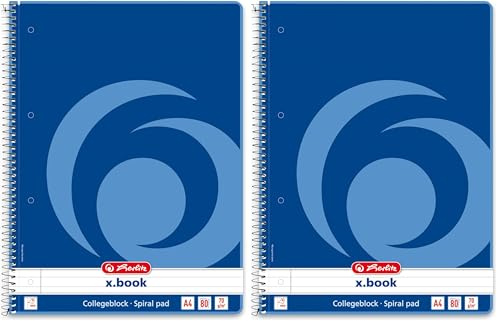 Herlitz Collegeblock x.book A4, liniert, 160 Seiten, Rand innen, 1 Stück (Packung mit 2)