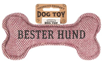 History & Heraldry Personalisiertes Quietschendes Hundespielzeug, Knochen Form, red, mit 'Bester Hund' Aufschrift, Stoffspielzeug für Hunde
