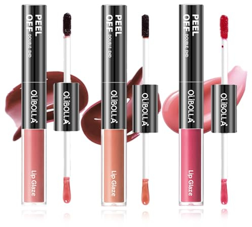 3 Pcs Lip Stain Peel Off Lip Stain Tint,Lipstain Peel-Off,Lippenstift Lippentattoo Zum Abziehen,Liptint Lipgloss,Doppelköpfig Design,6 Farben,Leuchtende Farben,Langanhaltende Feuchtigkeitspflege