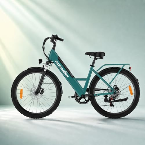 WITAMBIKE C14 26 Step-Through Electric Bike For Adults, 250W Motor & 36V 17.5Ah Removable Battery, 7-Speed Commuter E-Bike with Lockable Suspension, LCD, 150kg Load, Mudguards Included, Green