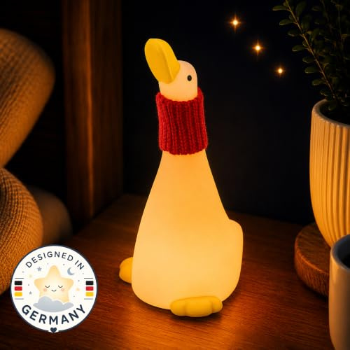 Winkee Nachtlicht Kinder Gans Snuggle LED dimmbar aus Silikon BPA-frei | Wiederaufladbar, 30-Minuten-Timer und Touch Steuerung, sanftes Kinderlicht für Babyzimmer, Schlafzimmer und Stillzeit